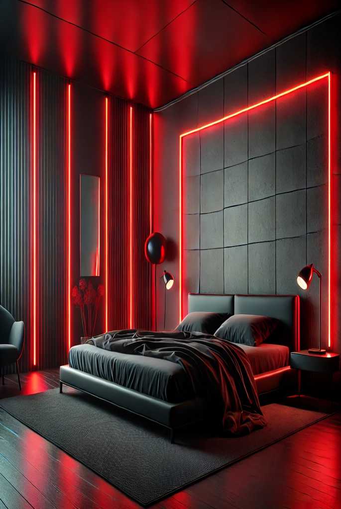 Red Neon Lights and Black Walls