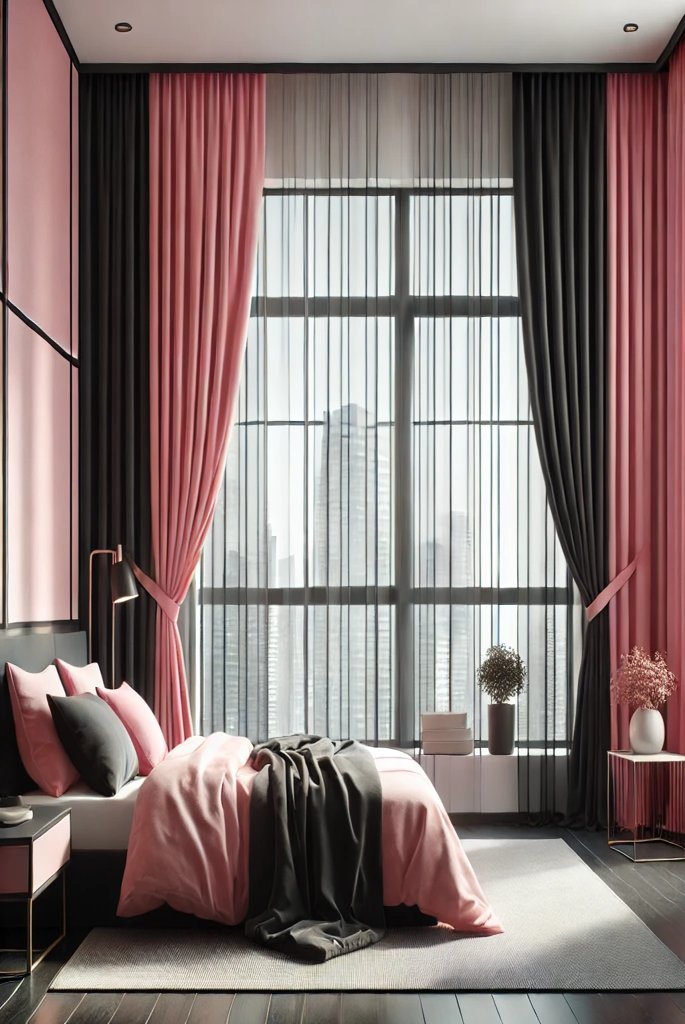 pink black bedroom curtains