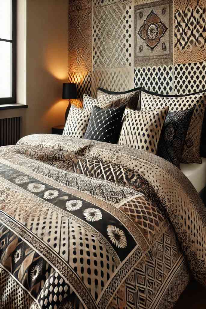 Bedding with black and brown patterns