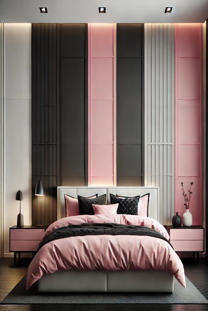 Pink and Black Headboard Wall Panels