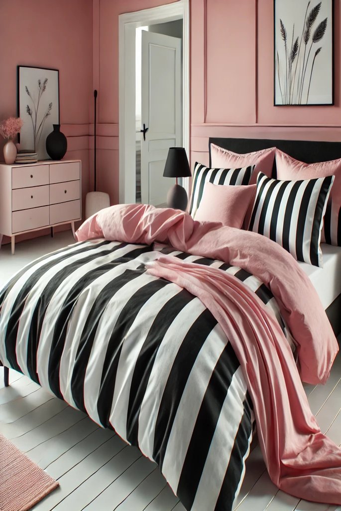 Pink and Black Striped Bedding