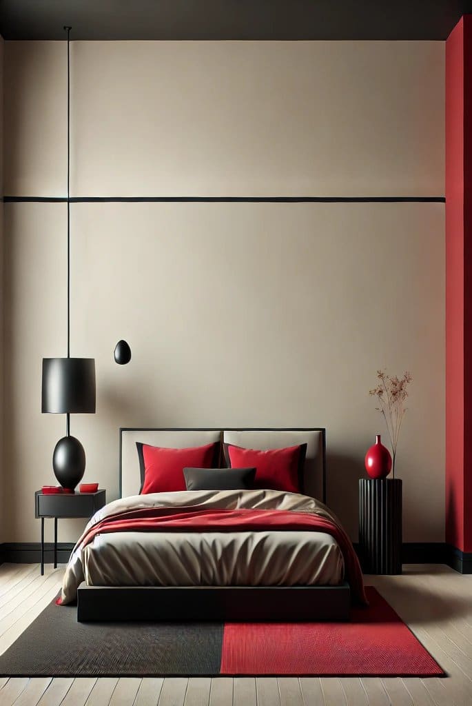 Minimalist Red and Black Bedroom