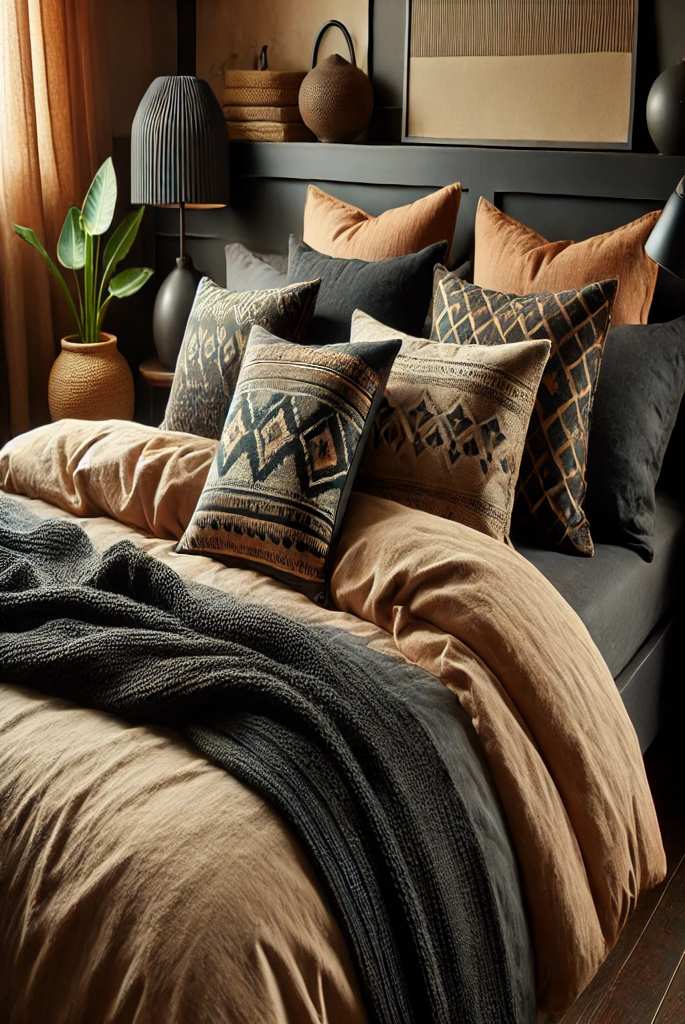 Mix of black and brown bedding