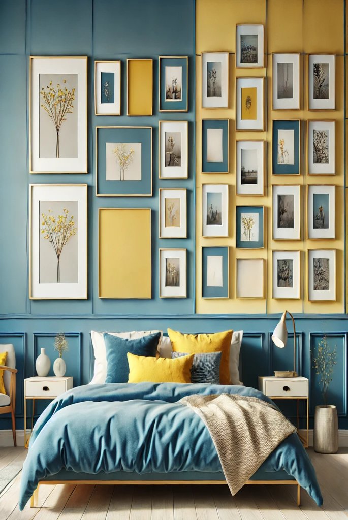 blue and yellow bedroom walls