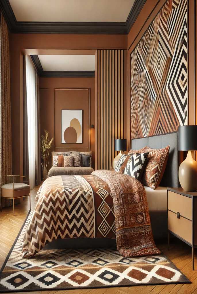 Add Bold Patterns for brown living room