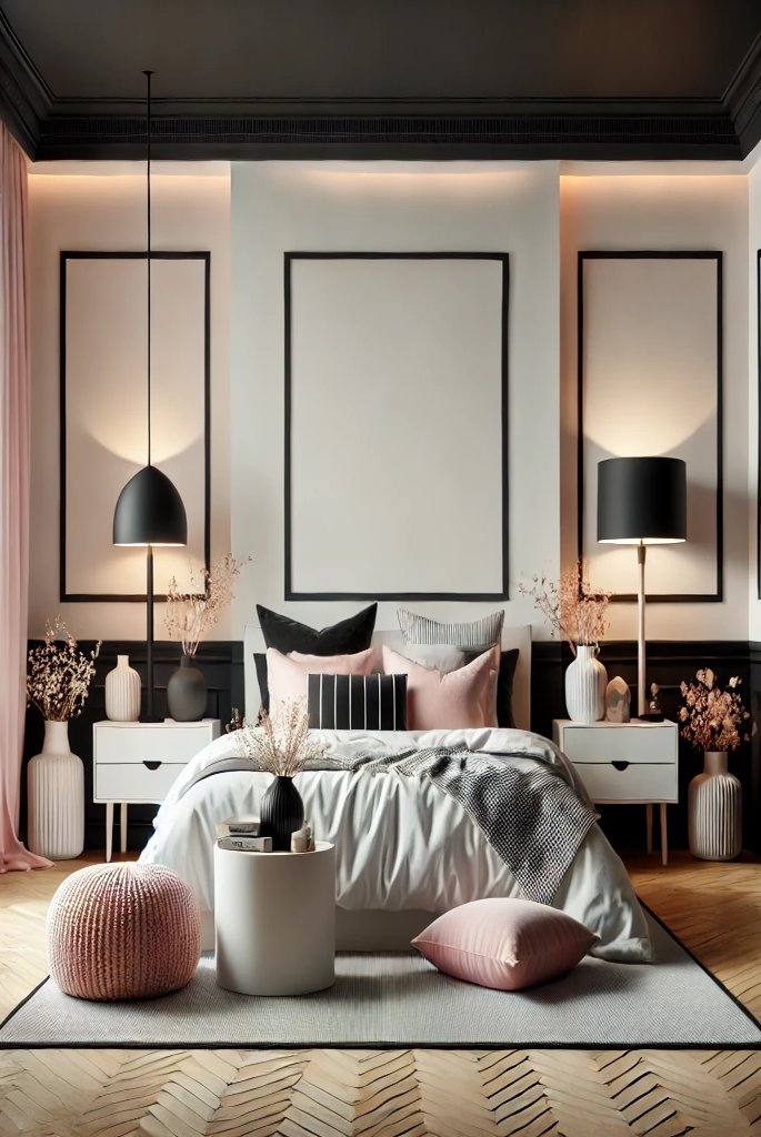 Light pink and black bedroom