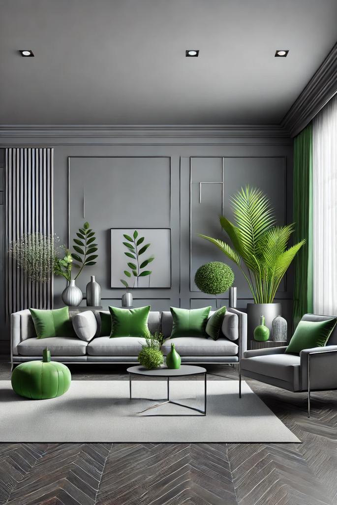 Light grey and green living room