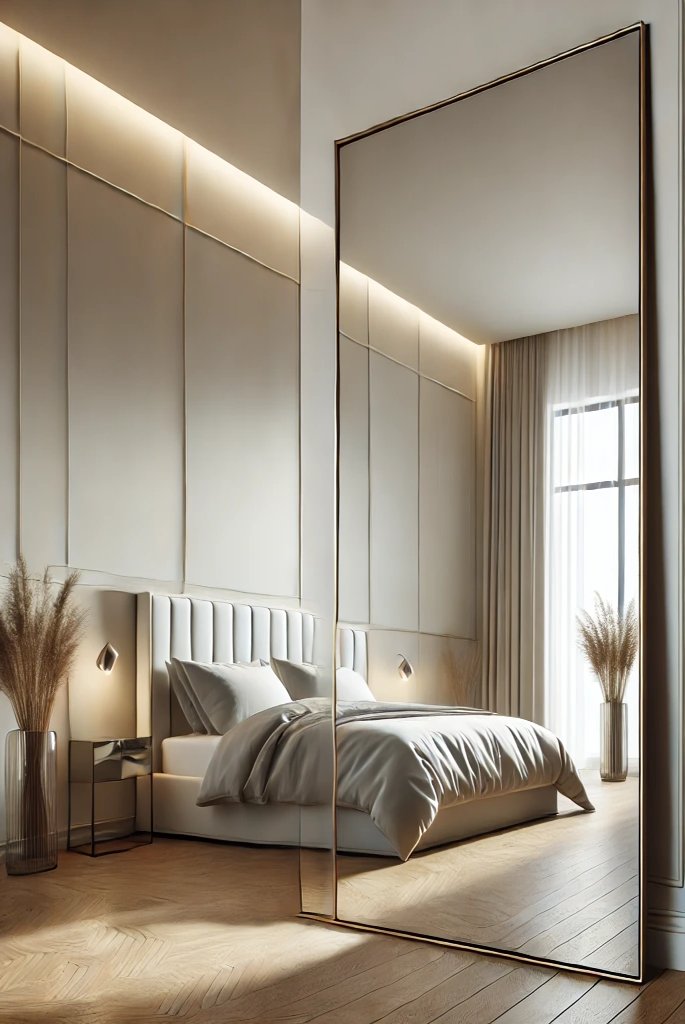 Bedroom with mirror wall