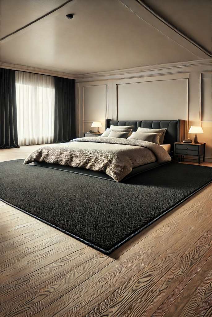 Black Rug for Spacious Bedrooms