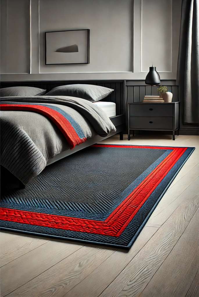 Black Rug with Bold Colored Borders