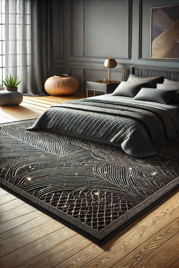 Black Rug with Metallic Threads