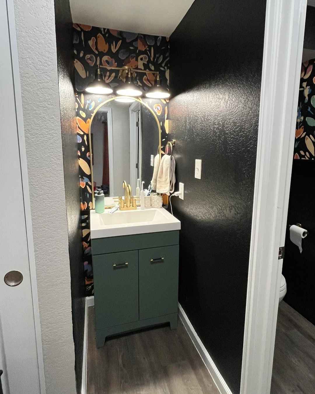 Bold Small Bathroom with Dark Walls