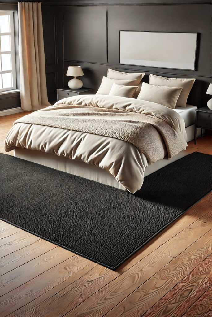 Classic Black Area Rug Under the Bed