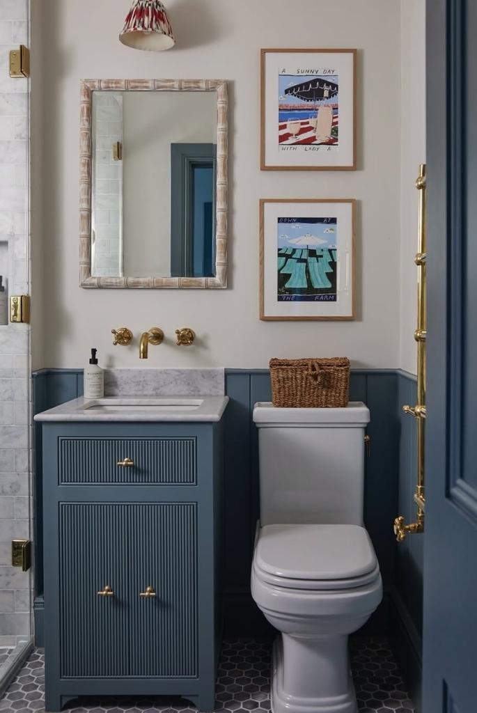 Classic Small Bathroom with Blue Vanity