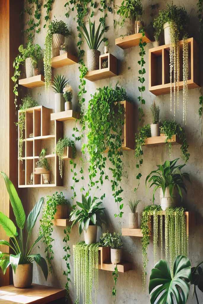 Floating Shelves with Greenery