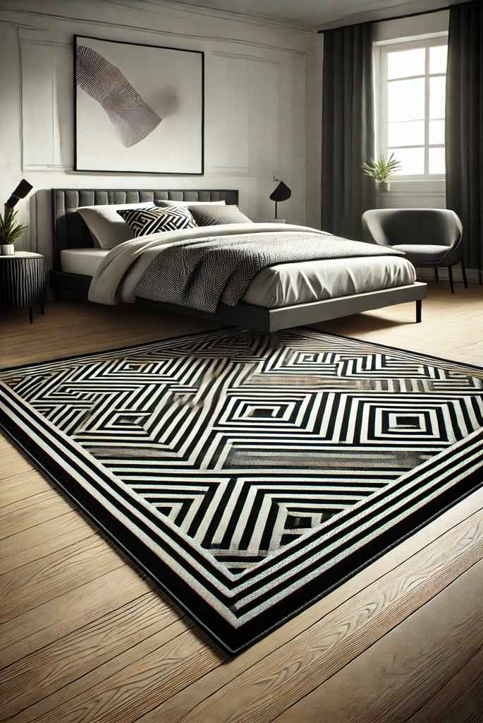 Geometric Black Rug for Modern Bedrooms