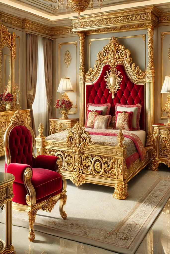 Gold Furniture with Red Upholstery