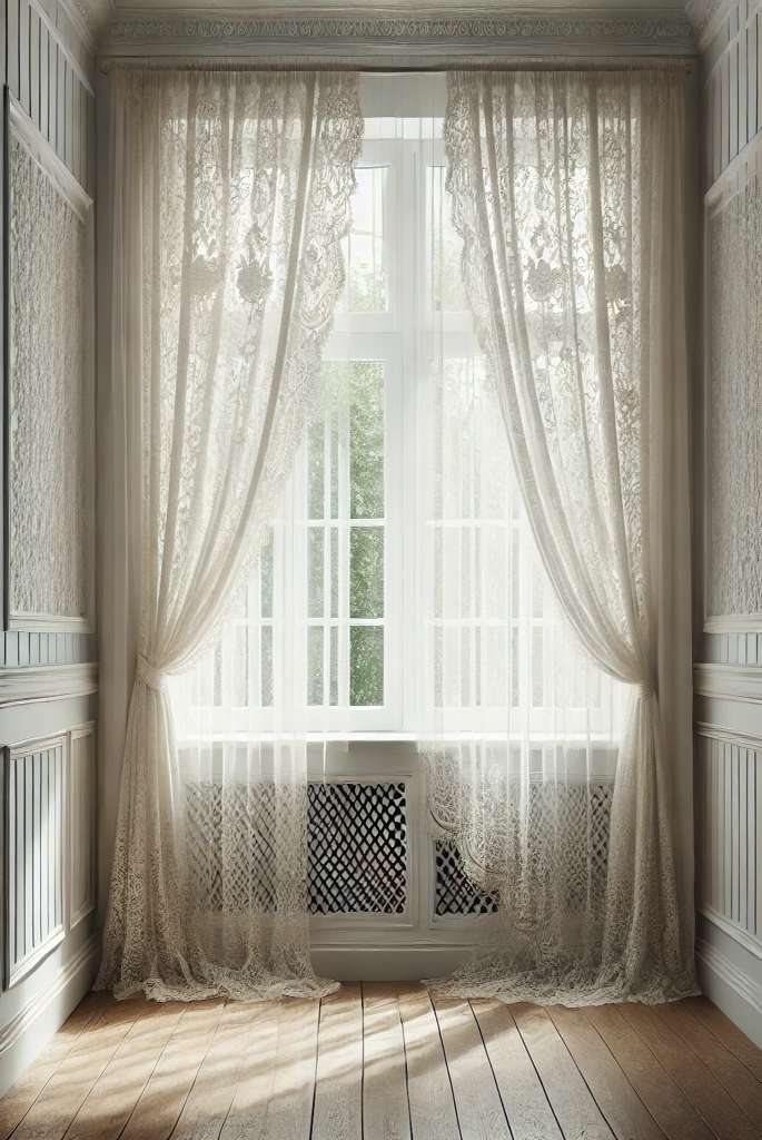 Lace Curtains for vintage bathroom