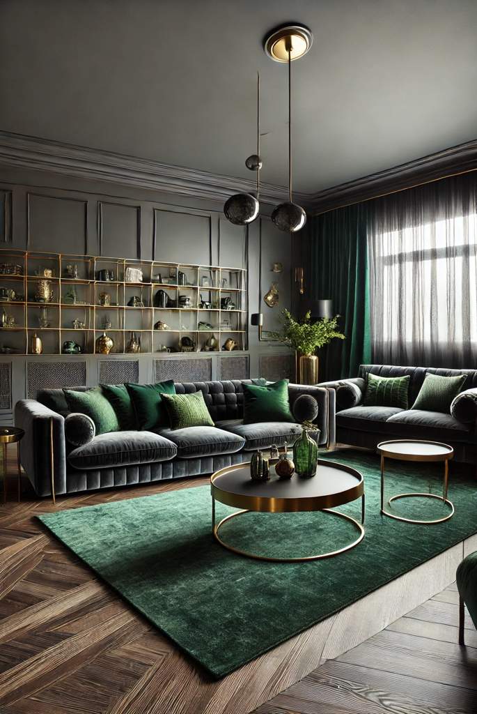 Luxurious Grey and Green Living Room