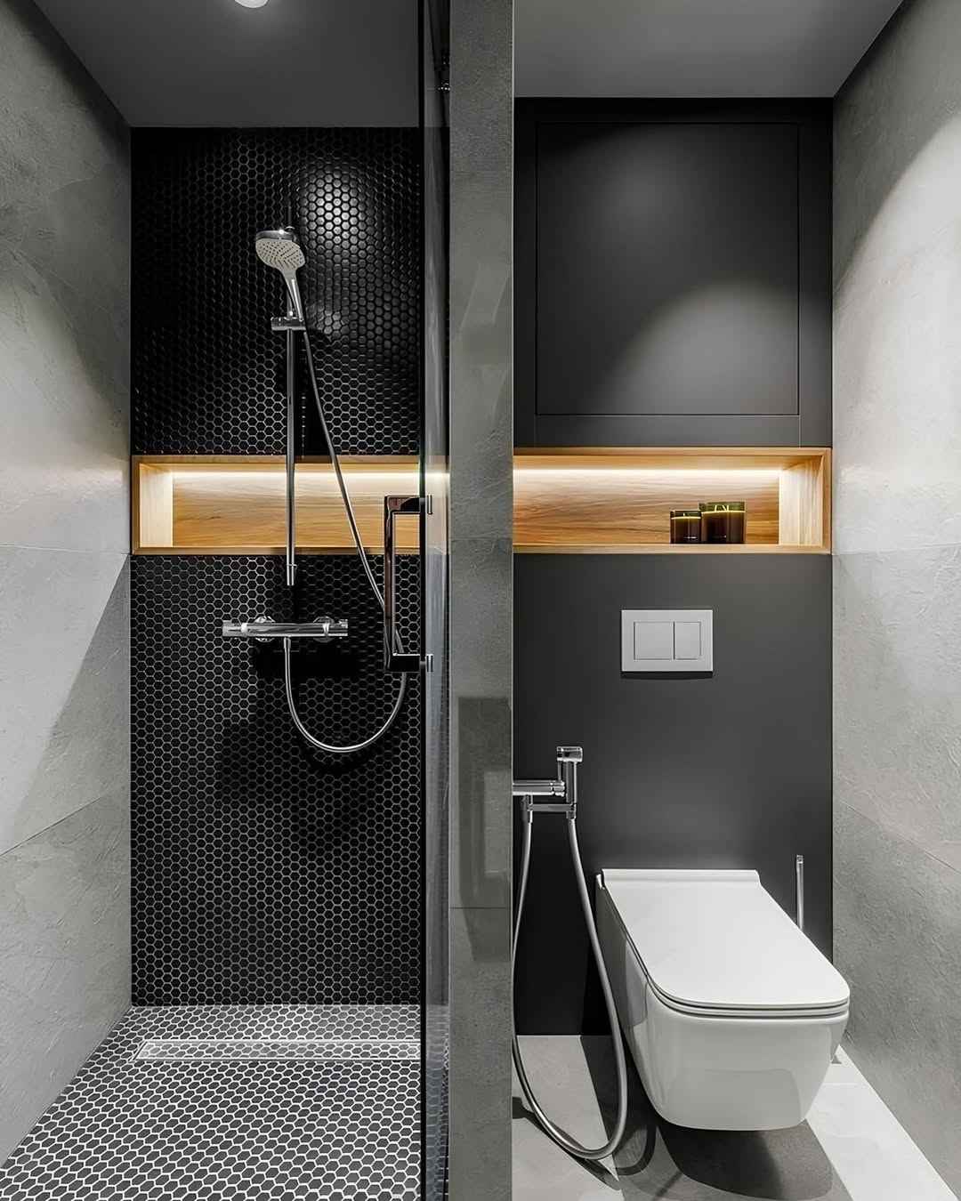 Modern Small Bathroom with Dark Accents