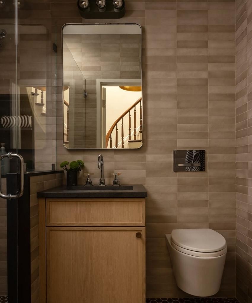 Modern Small Bathroom with Warm Neutrals