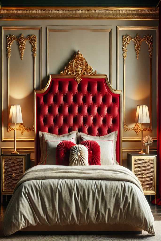 Red Headboard with Gold Trim