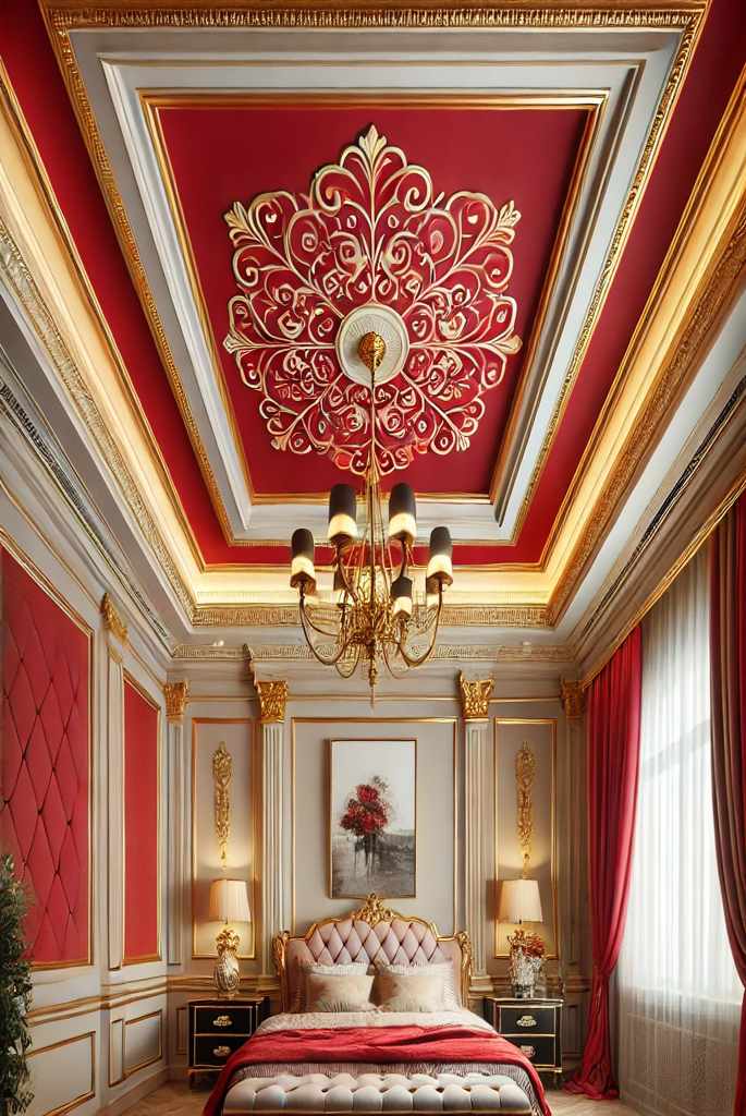 Red Painted Ceiling with Gold