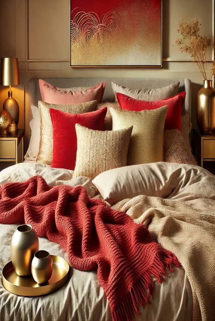 Red Throw Blankets with Gold Accents