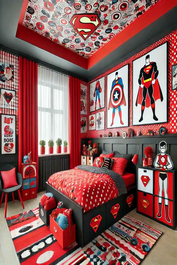 Red and Black Bedroom for Kids