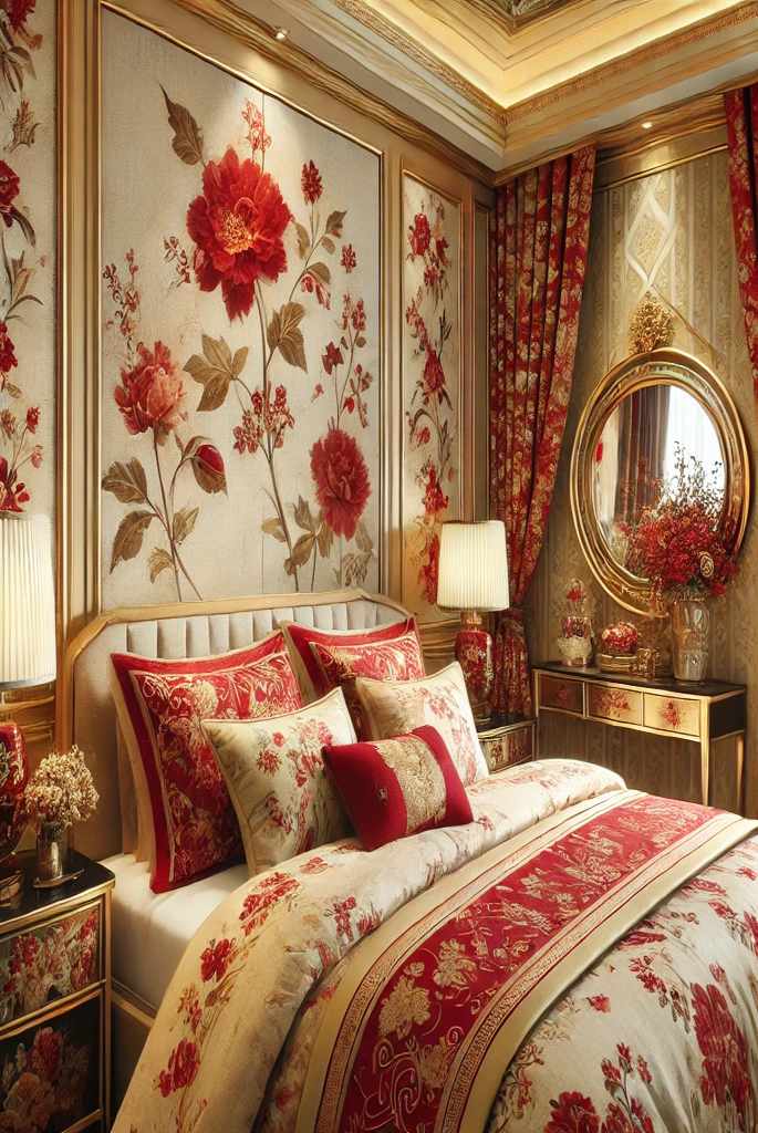 Red and Gold Floral Patterns