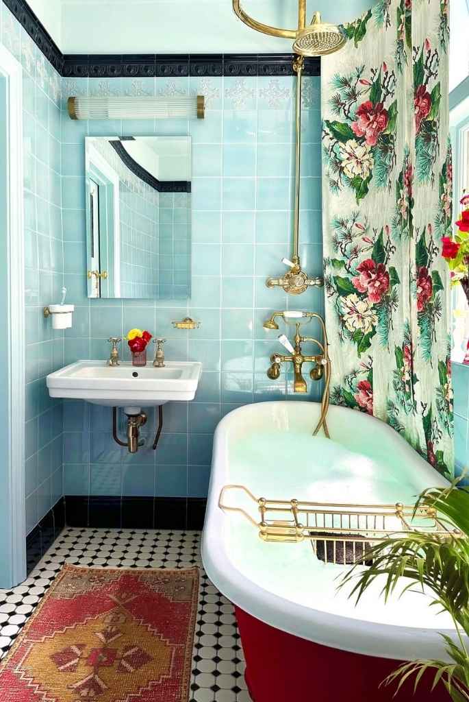 Retro Floral Charm Bathroom Setup