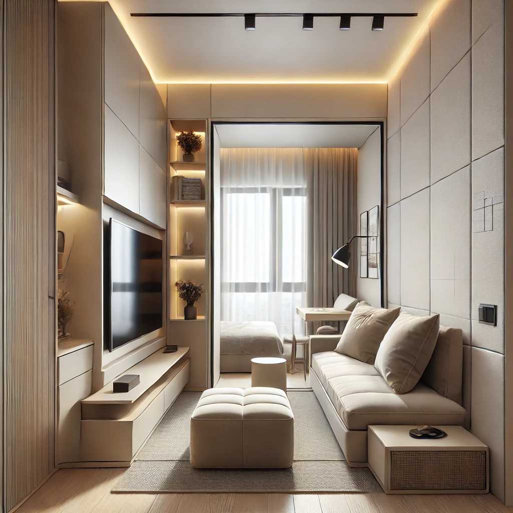 Small Rectangle Living Room Layout with a TV