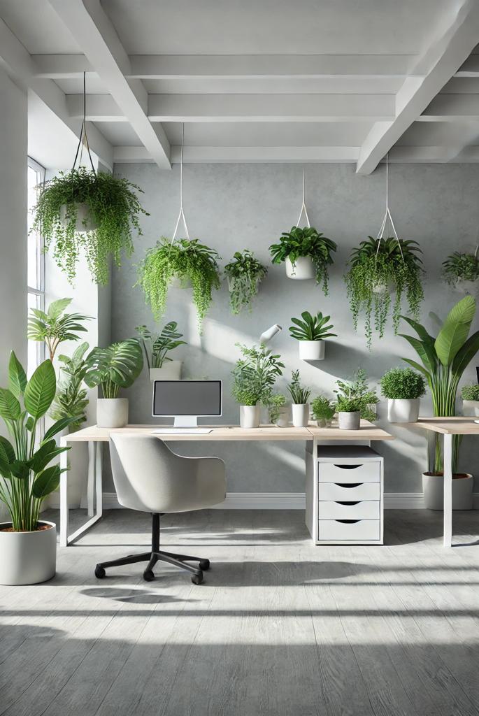 Soft Grey Walls with Green Plants