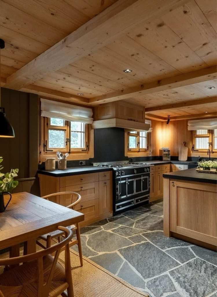 Stone-Floor Cabin Kitchen