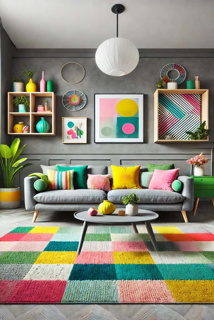 Accent color to your grey and green living room