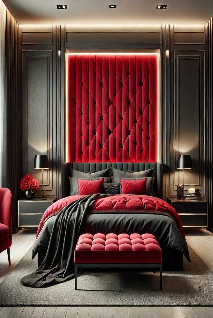 bed with a bold black headboard