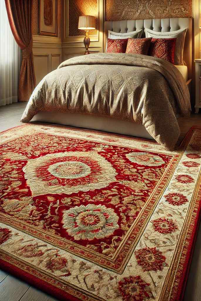 gold and red bedroom design