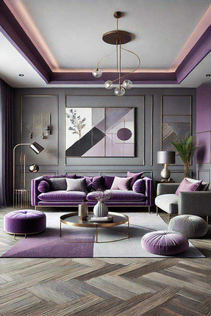 purple and gray for a modern living room