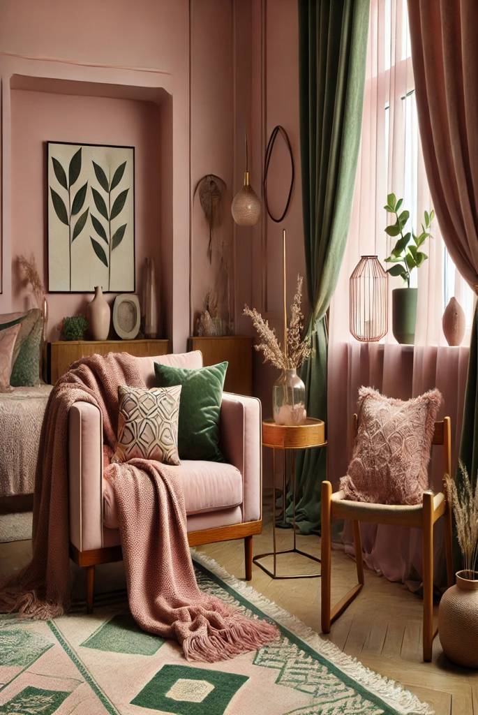 Blush Pink Walls with Olive Green Accents