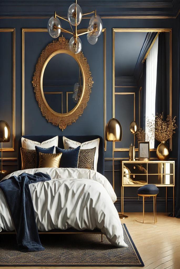 Navy Blue Walls with Gold Accents