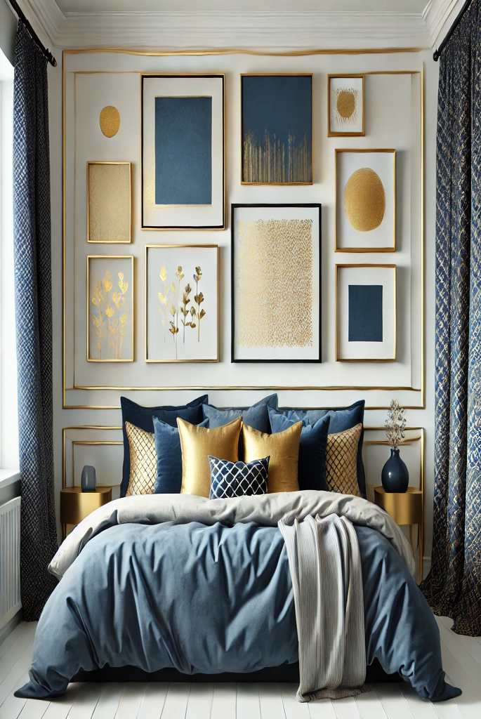 White Walls with Blue and Gold Decor