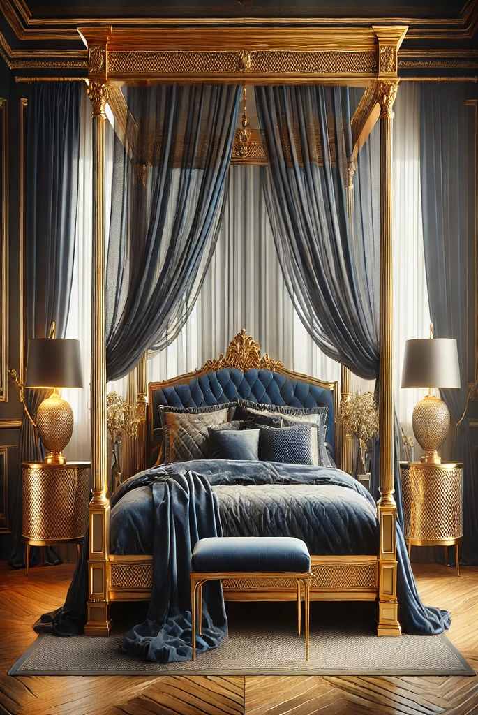 Gold-Framed Four-Poster Bed