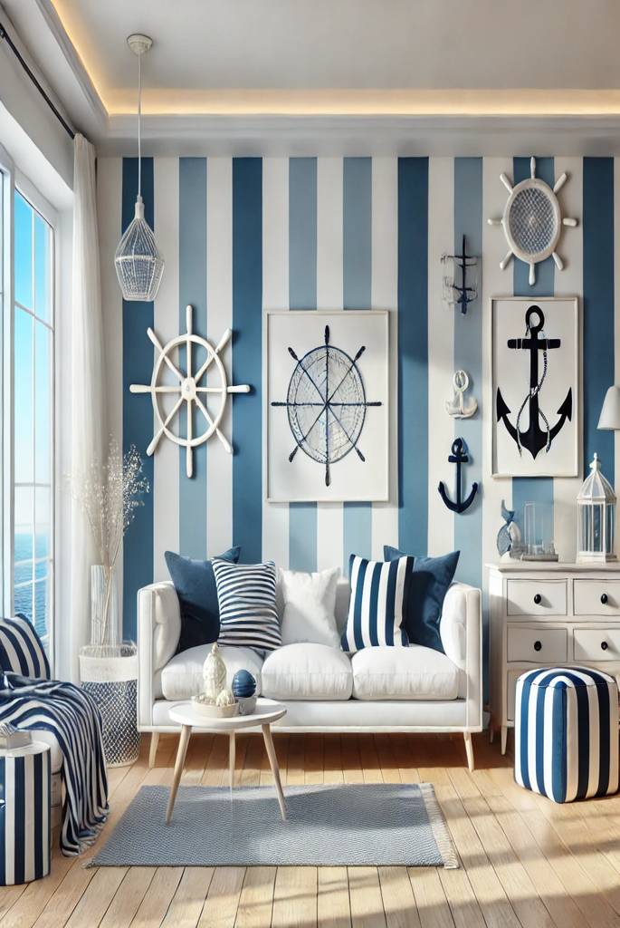 Blue and White Striped Walls