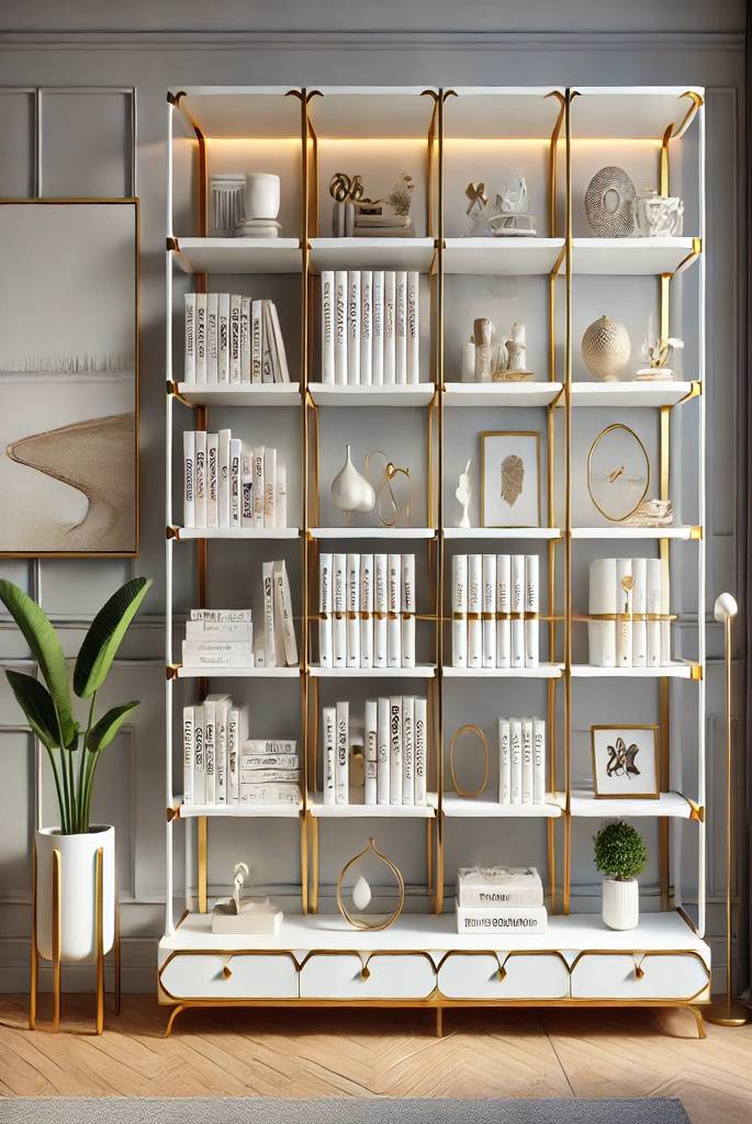 White and Gold Bookshelf