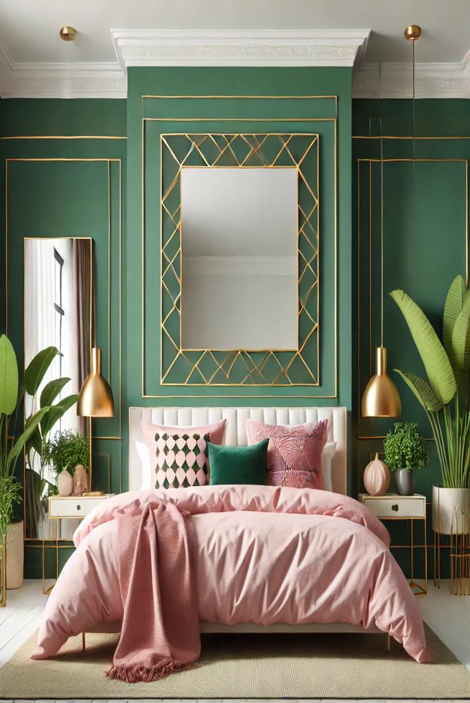 Bold Emerald Green and Soft Pink Bedding