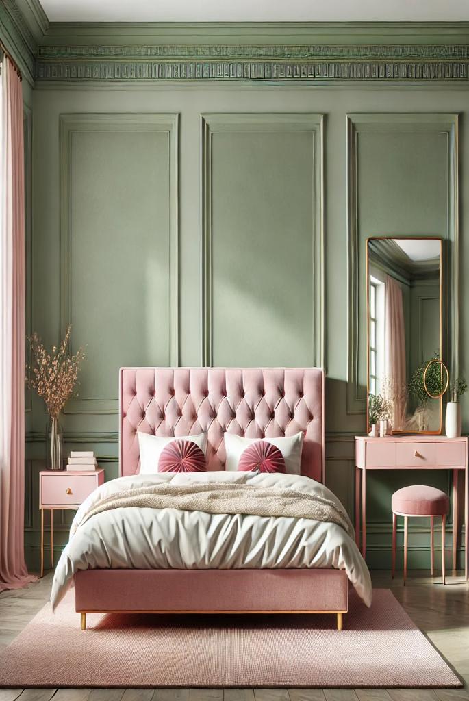 Sage Green Panels with Dusty Pink Furniture