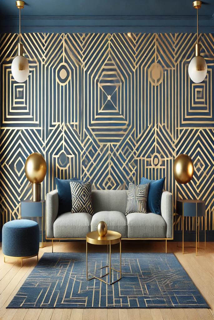 Blue and Gold Geometric Wallpaper