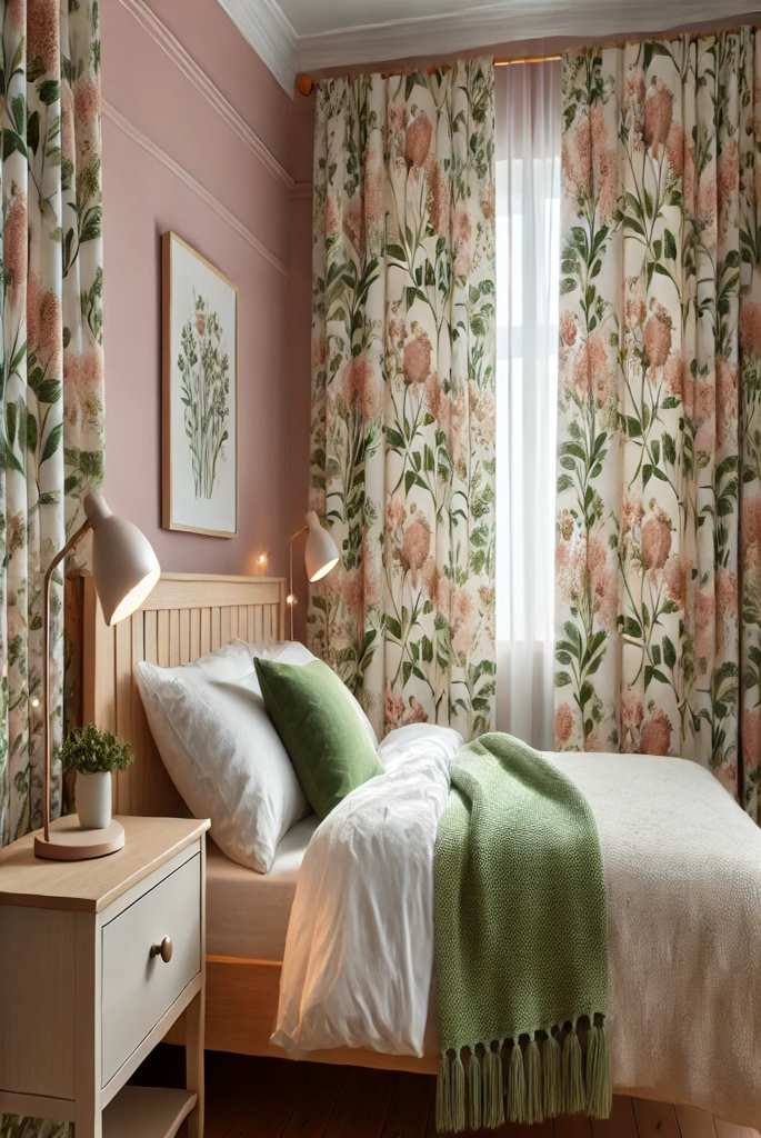 Floral Curtains with Neutral Pink Walls