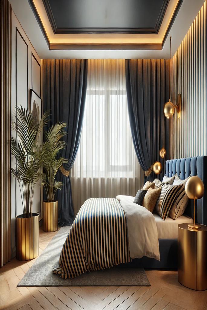 Navy and Gold Striped Curtains