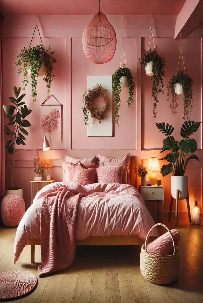 Monochromatic Pink with Green Plants